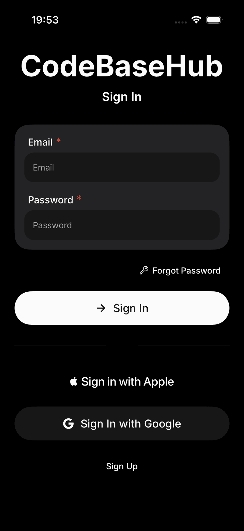Sign In screen โ dark mode